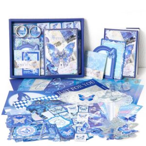 WEMOL Vintage Journal Scrapbook Pack Kit for Art Journaling Bullet, Planners DIY Paper Stickers, Craft Kits Notebook, Collage Album Aesthetic Sticker (Blue Butterfly)