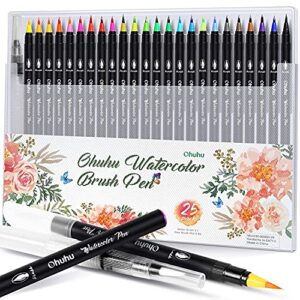 Ohuhu Watercolor Brush Markers Pen,24 Colours Water Based Drawing Marker Brushes Whit 1 Water Coloring Brush,Water Soluble For Coloring Books Calligraphy Mother's Day Gifts ,Multicolour